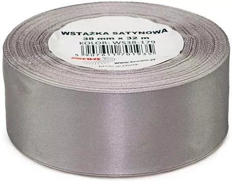 Wstążka satynowa 38mmx32m. Srebrna - tantis.pl
