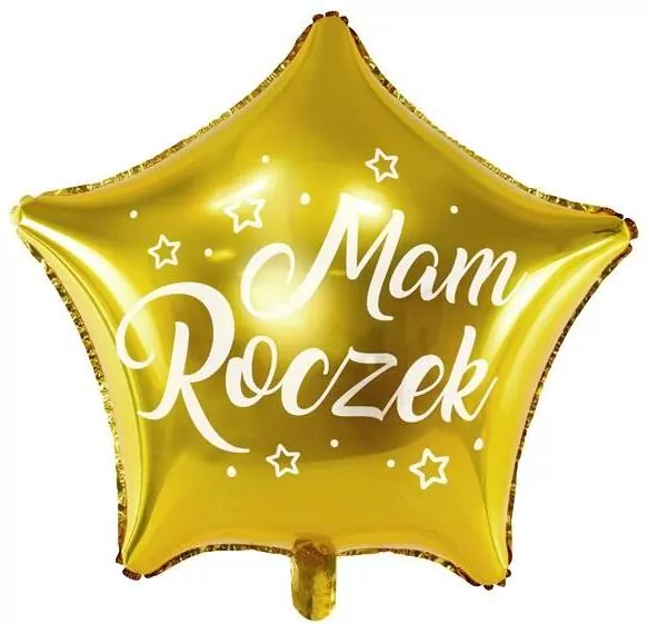 Balon foliowy Gwiazdka. Mam Roczek, złoty 48cm - tantis.pl