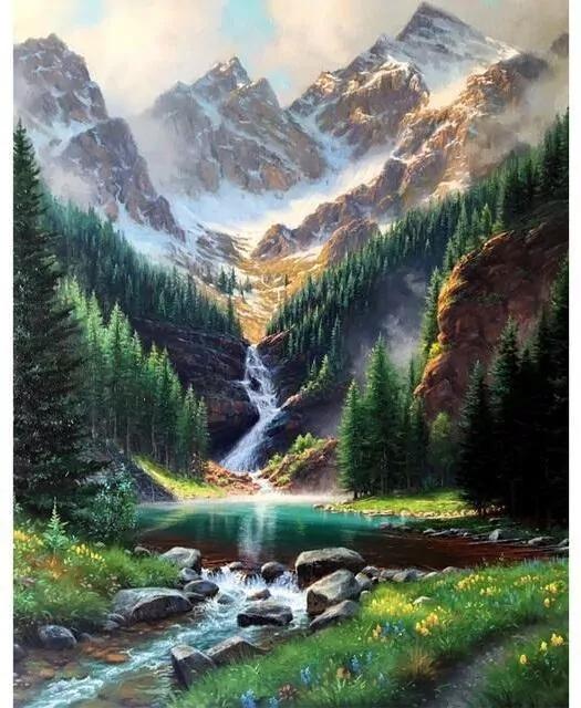 Malowanie po numerach. Potok w górach 40x50cm - tantis.pl