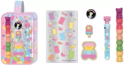 Długopis i zakreślacze w kosmetyczce Miś