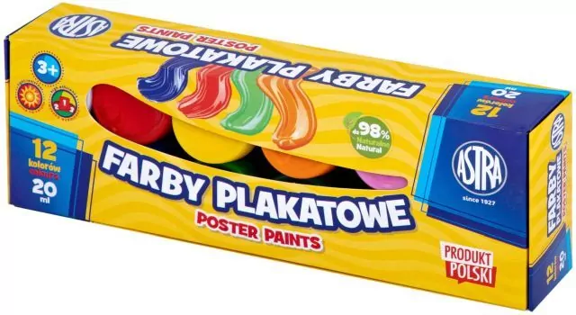 Farby plakatowe 12kol 20ml ASTRA - tantis.pl
