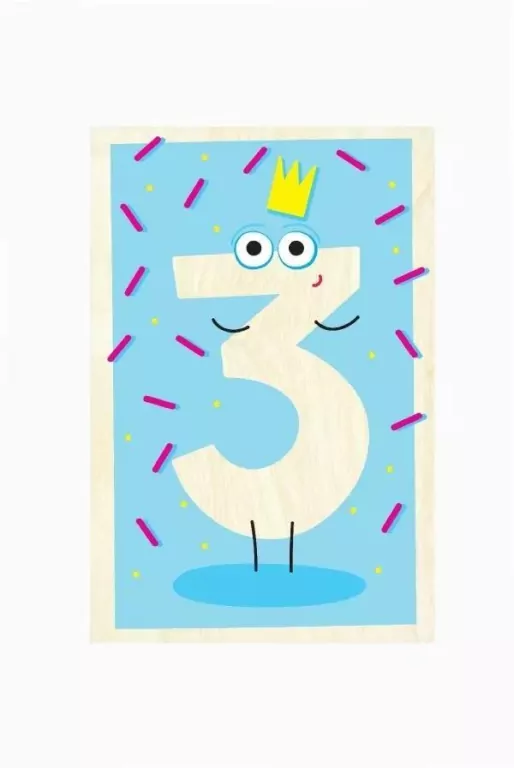 Drewniana kartka urodzinowa - Trzecie urodziny - tantis.pl