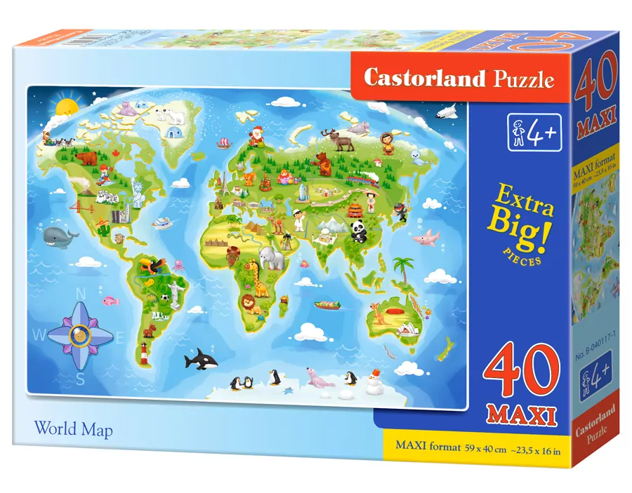Puzzle 40 Maxi. Mapa świata. 040117-1 - tantis.pl