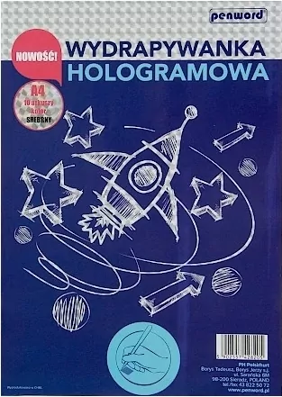 Wydrapywanka hologramowa A4 (10 arkuszy) srebrno-niebieska + 2 rylce - tantis.pl