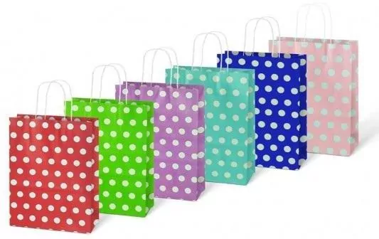 Torebka na prezent kraft 210x270x110 kropki mix - tantis.pl