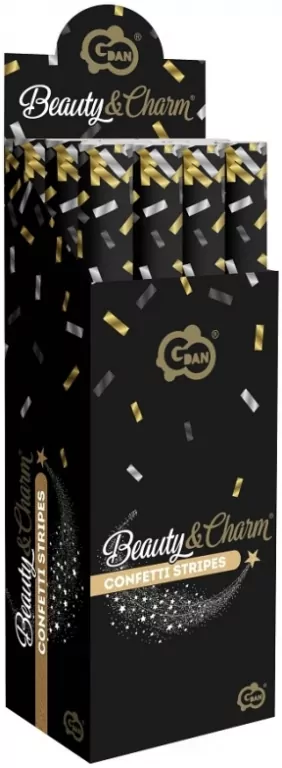 Konfetti pneumatyczne B&C złoto - srebrno- czarne / foliowe 60cm - tantis.pl