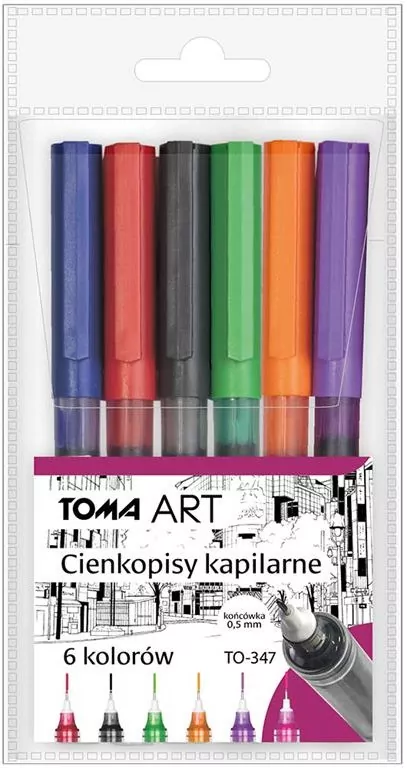 Cienkopis kapilarny 0,5mm 6 kolorów TOMA - tantis.pl