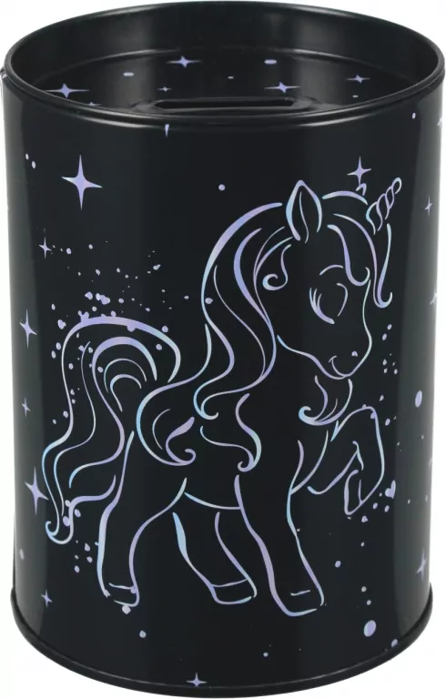 Skarbonka metalowa okrągła Unicorn holograf - tantis.pl