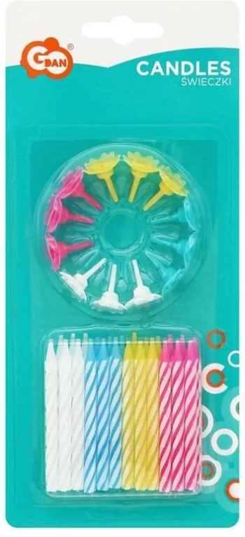 Świeczki urodzinowe 4 kolory, spiralne 6cm, 24 sztuki - tantis.pl