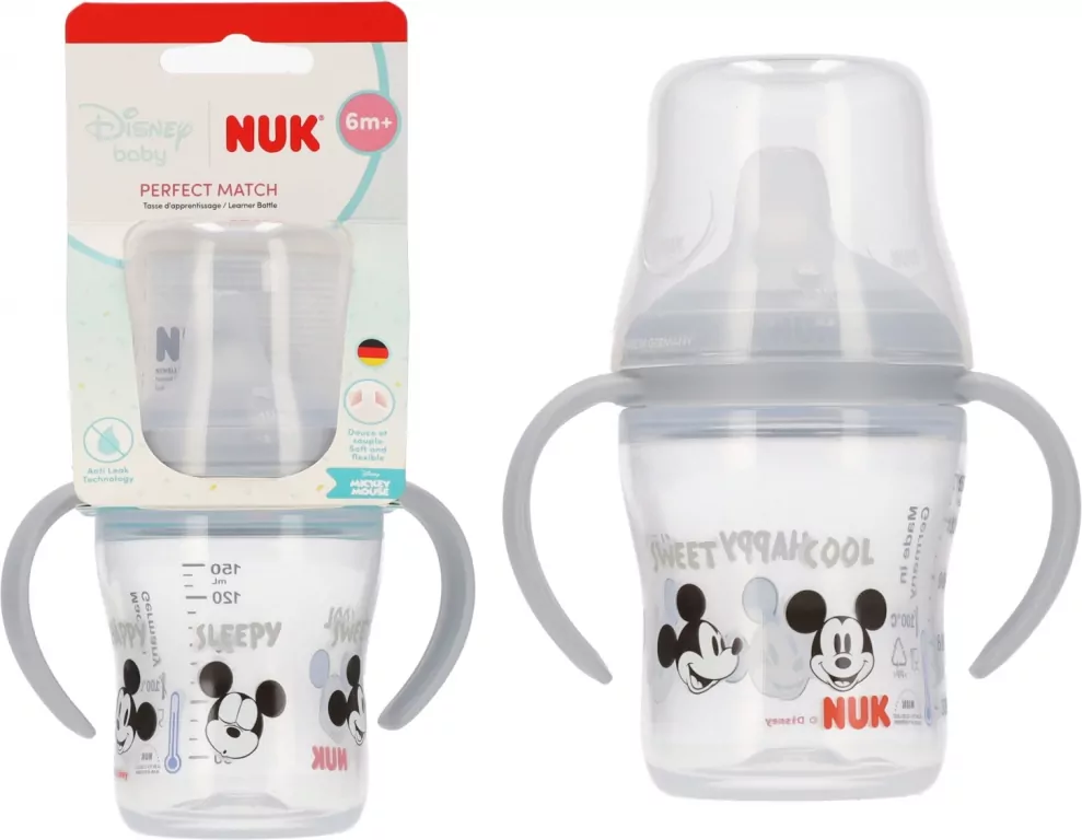 NUK. Butelka z uchwytem. 150 ml. 6 miesięcy. Miki - tantis.pl