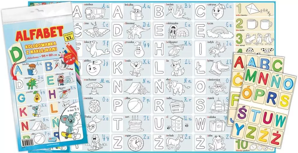 Alfabet. Kolorowanka z naklejkami. Format XL - tantis.pl