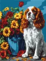 Malowanie po numerach - Spaniel i kwiaty 30x40cm - tantis.pl