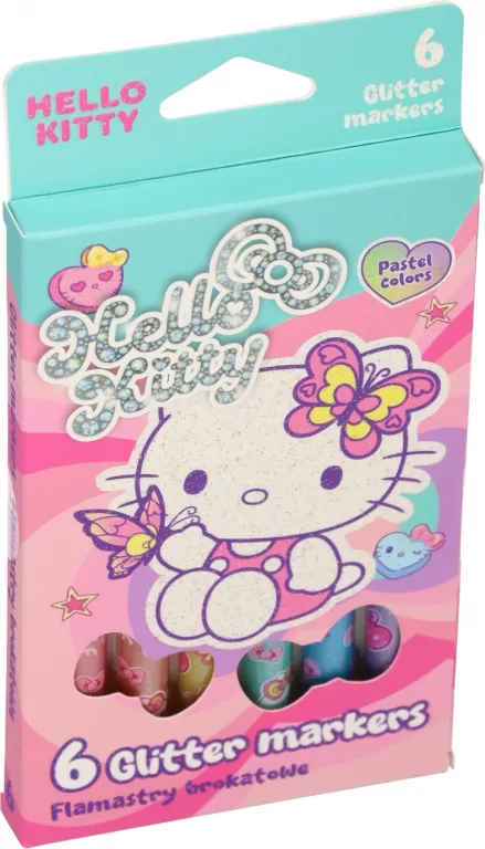 Flamastry brokatowe Hello Kitty pastel 6 kolorów - tantis.pl
