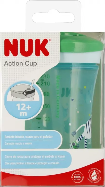 NUK. Atcion Cup. Kubek ze słomką zmieniający kolor 230ml. 12 miesięcy. Żyrafa - tantis.pl