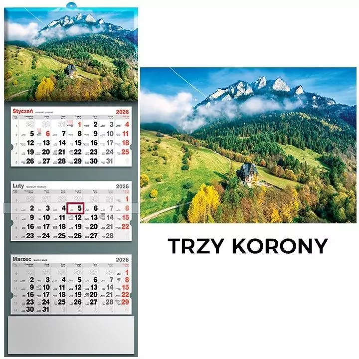 Kalendarz 2026 trójdzielny Trzy Korony - tantis.pl