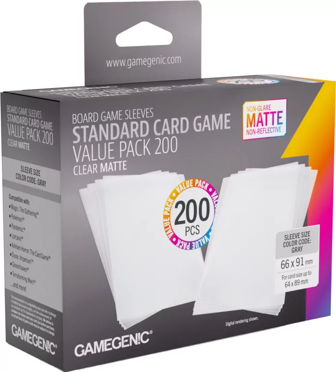 Gamegenic: Board Game Sleeves - Standard (66x91 mm) - Clear Matte - Value Pack, 200 sztuk - tantis.pl