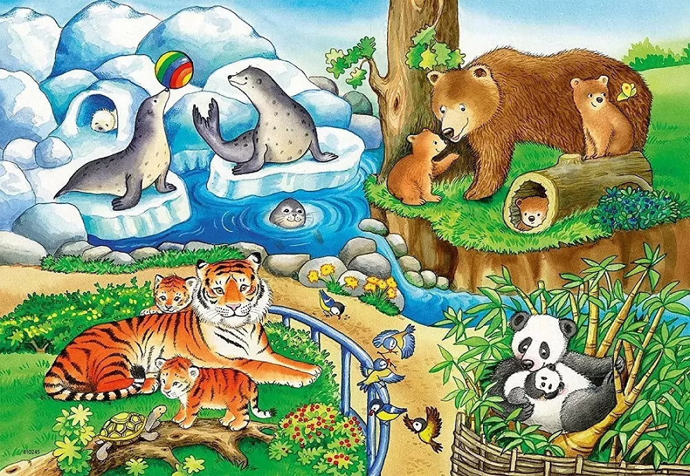 Ravensburger. Puzzle 2x12. Zwierzęta w Zoo - tantis.pl