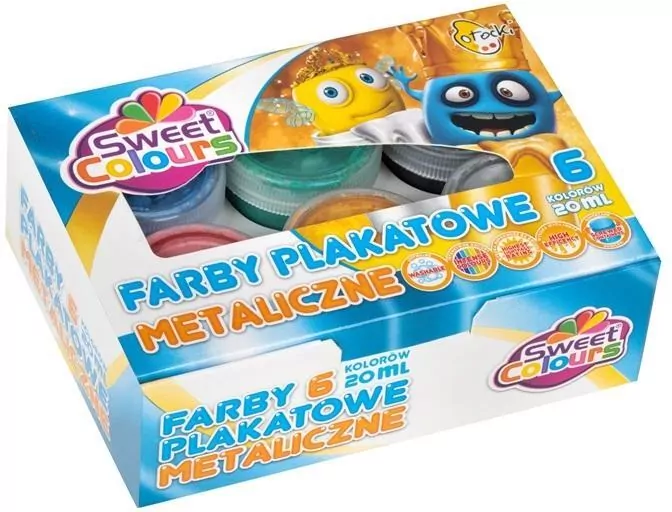 Farby plakatowe metaliczne 20ml. 6 kolorów - tantis.pl