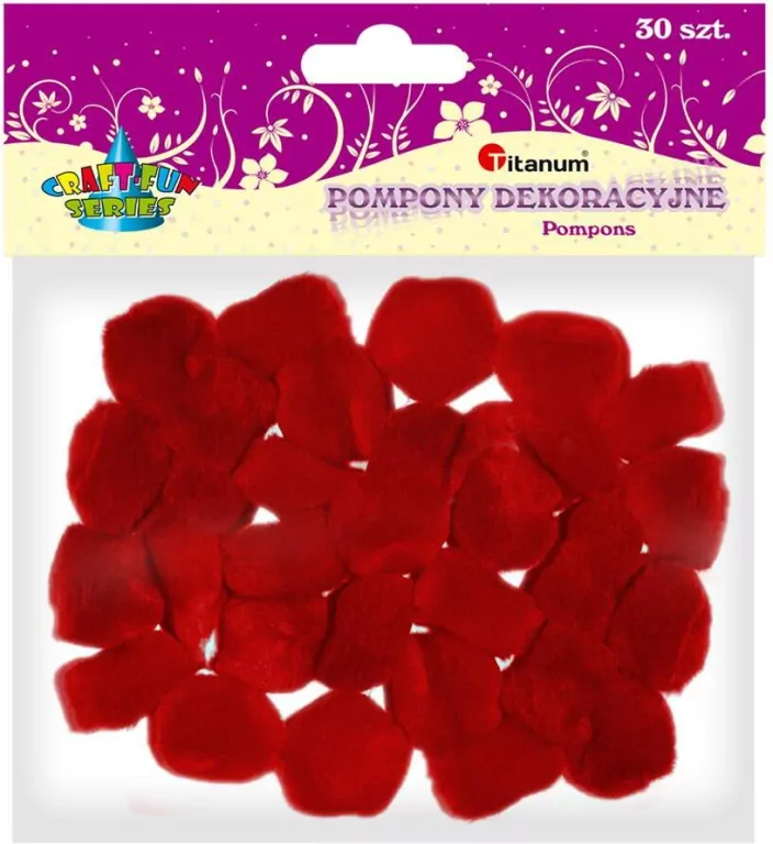 Pompony akrylowe 25mm czerwone 30szt. - tantis.pl