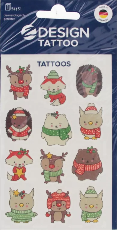 Tatuaże bożonarodzeniowe dla dzieci - zwierzęta - tantis.pl