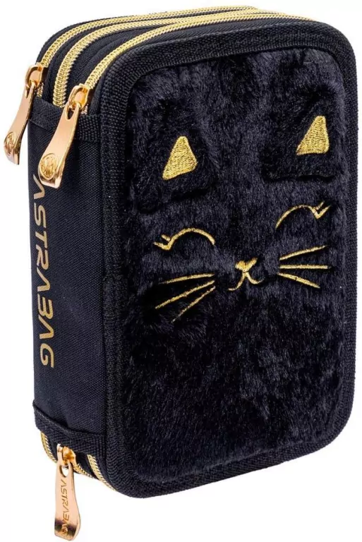Piórnik potrójny z wyp Astrabag Fluffy Kitty Black - tantis.pl