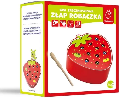 Gra drewniana - złap robaczka. Truskawka