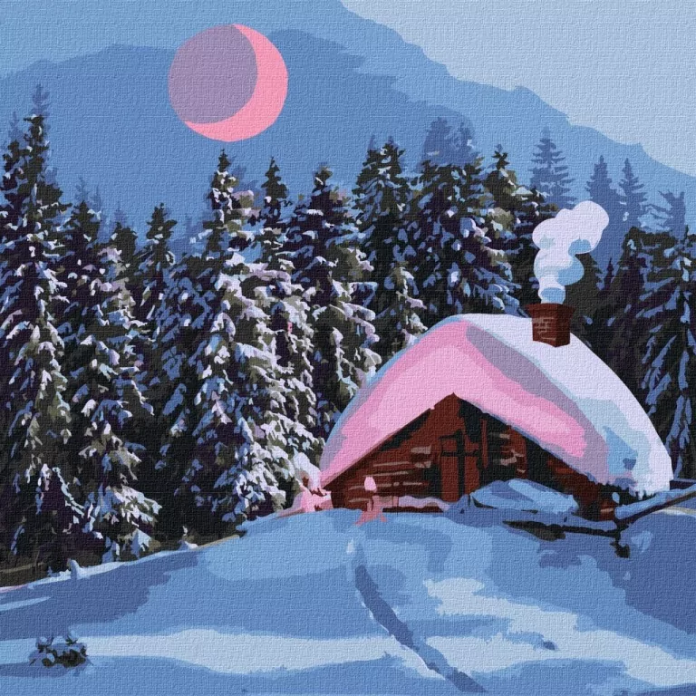 Malowanie po numerach - Zaśnieżona chata 40x40cm - tantis.pl