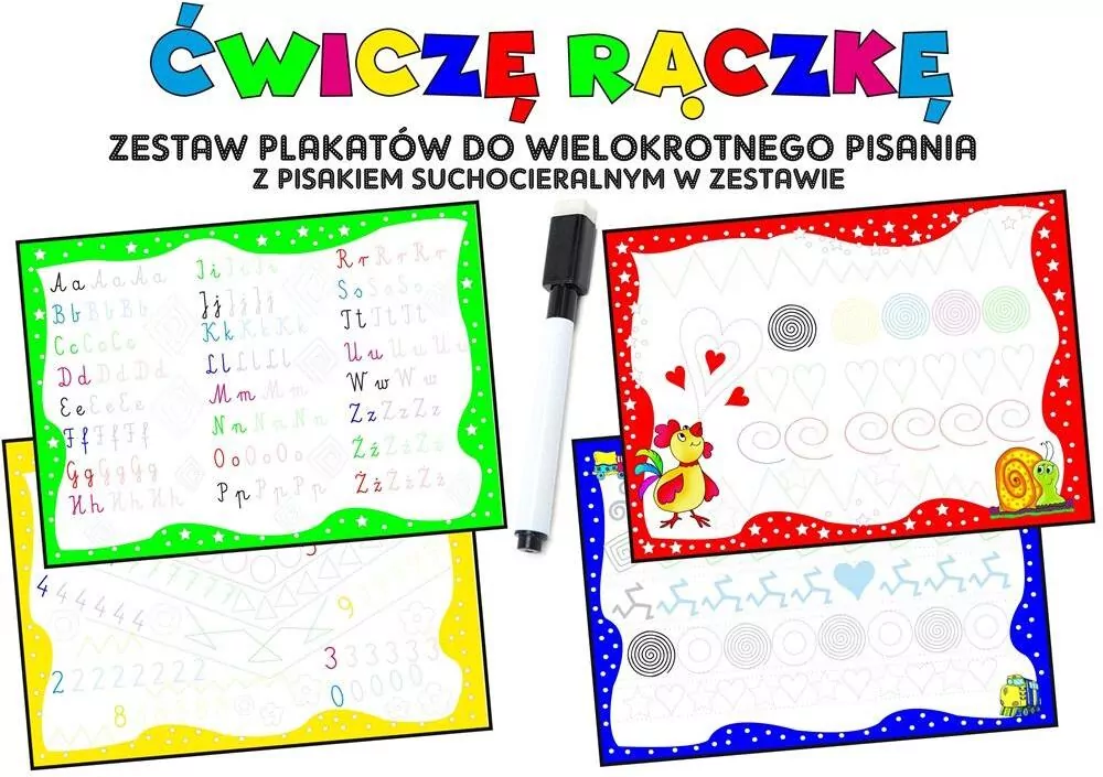 Ćwiczę rączkę. Zestaw plakatów z pisakiem.. - tantis.pl