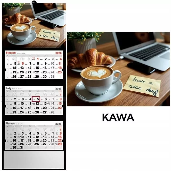 Kalendarz 2026 trójdzielny kawa - tantis.pl