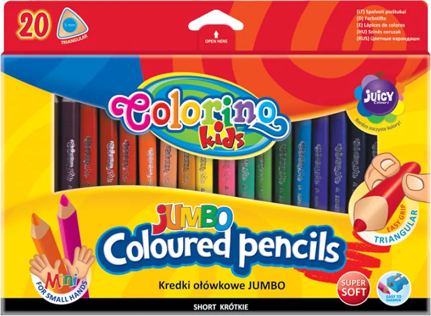 Kredki trójkątne 20 kolorów Jumbo mini Colorino Patio - tantis.pl
