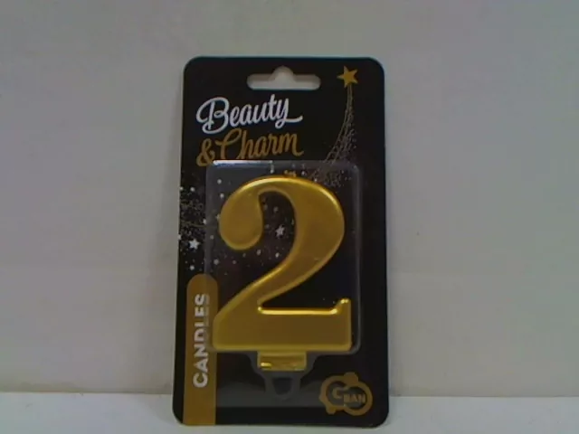 Świeczka cyferka 2 Beauty&Charm metalik złota 8cm - tantis.pl