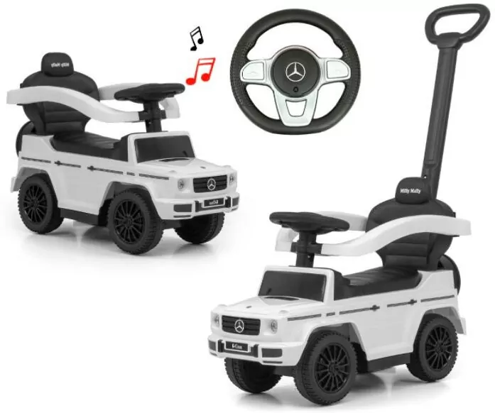 Pojazd z rączką jeździk Mercedes biały White Milly Mally - tantis.pl