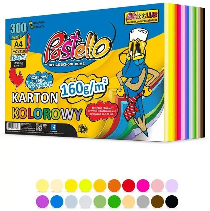Karton kolorowy A4 160g 20 kolorów 300 arkuszy - tantis.pl