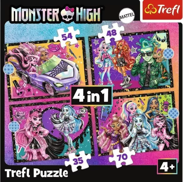 Puzzle 4w1 Elektryzujący dzień Monster High TREFL - tantis.pl