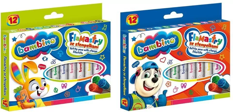 Flamastry ze stempelkami Bambino 12 kolorów - tantis.pl