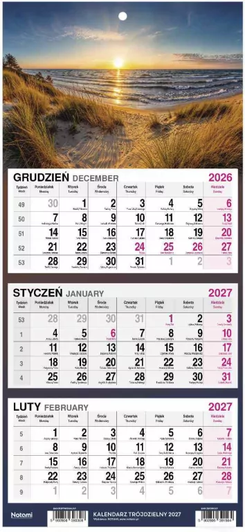 Kalendarz 2027 Trójdzielny Mały Morze - tantis.pl