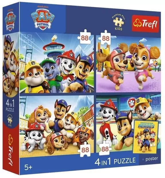 Puzzle 4w1 Psi Patrol - Psia straż + plakat TREFL - tantis.pl