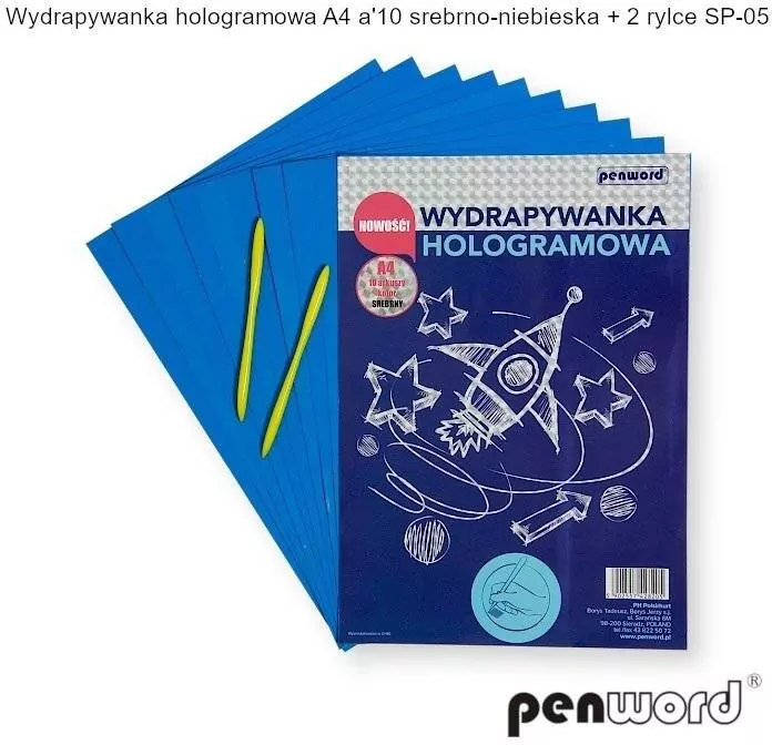 Wydrapywanka hologramowa A4 (10 arkuszy) srebrno-niebieska + 2 rylce - tantis.pl