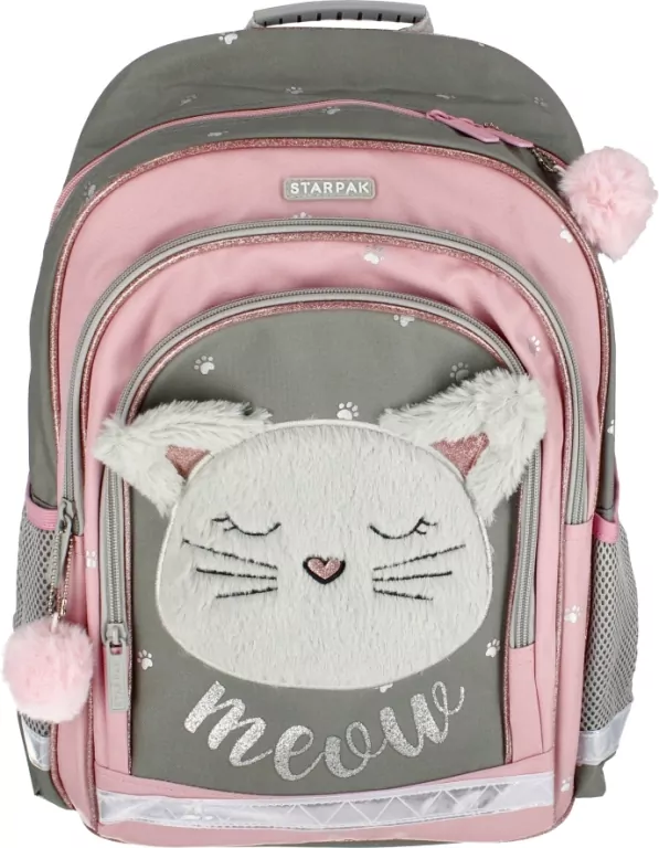 Plecak szkolny. Kot pluszowy - tantis.pl