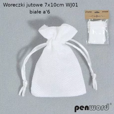 Woreczki jutowe białe 7x10cm, 6 sztuk - tantis.pl