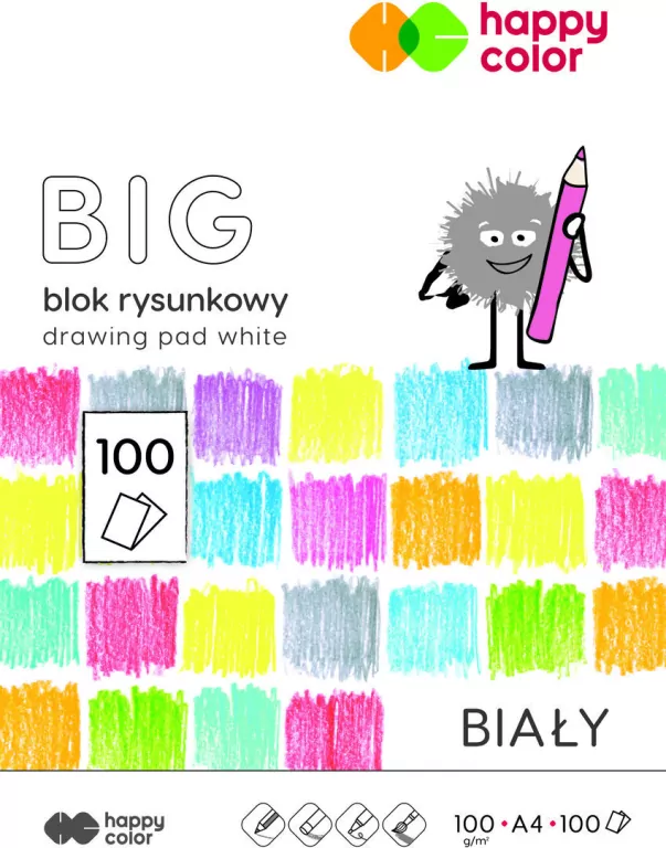 Blok rysunkowy biały A4/100K. Big Happy Color - tantis.pl