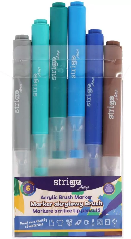 Marker akrylowy z końcówką Brush - zestaw 9, 6 szt - tantis.pl