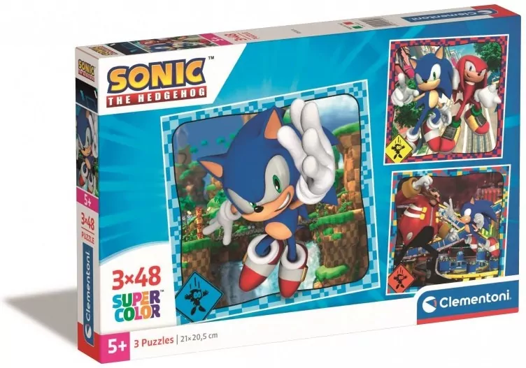 Clementoni. Puzzle 3x48. Super Kolor. Sonic - tantis.pl