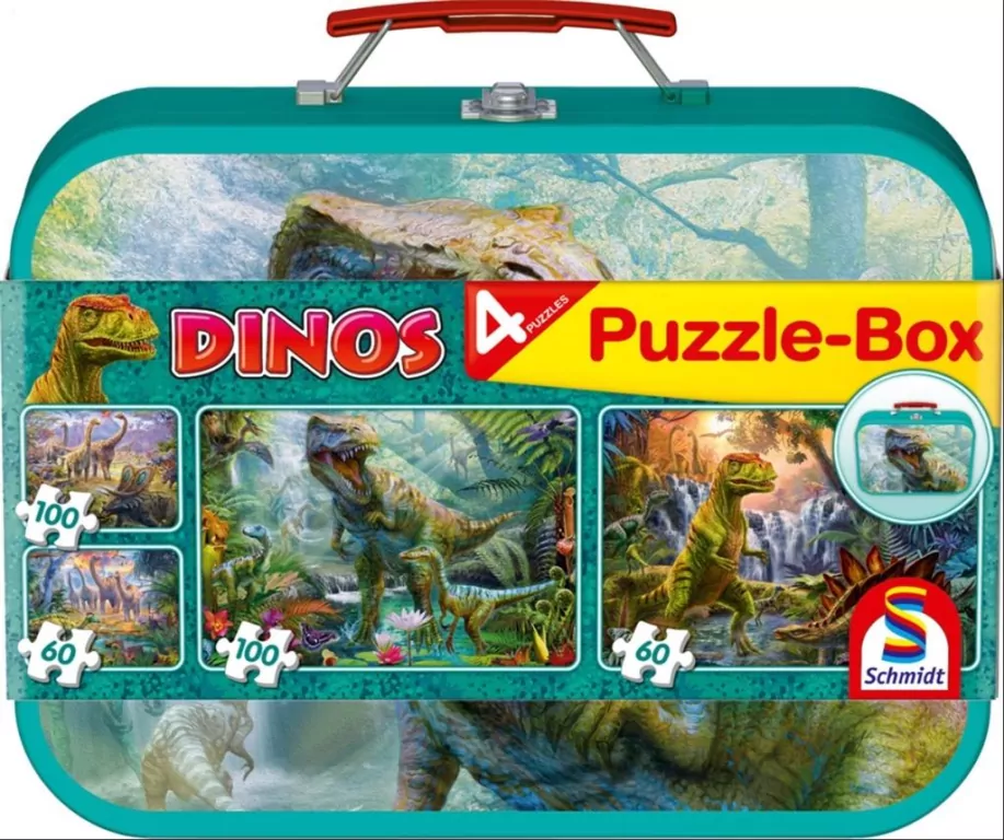 Puzzle 2x60 + 2x100 w walizce. Dinozaury G3. 106606 - tantis.pl