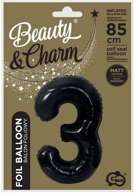 Balon foliowy B&C cyfra 3 matowa czarna 85cm - tantis.pl