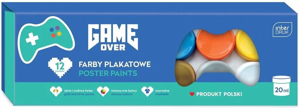 Farby plakatowe 12 kolorów 20ml Game Over - tantis.pl