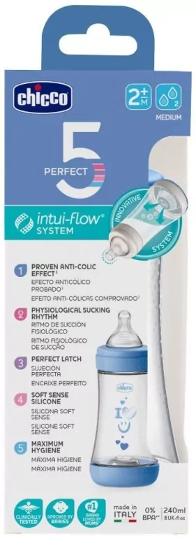 Chicco. Perfect5. Butelka. 240 ml. 2 miesięce. Boy - tantis.pl