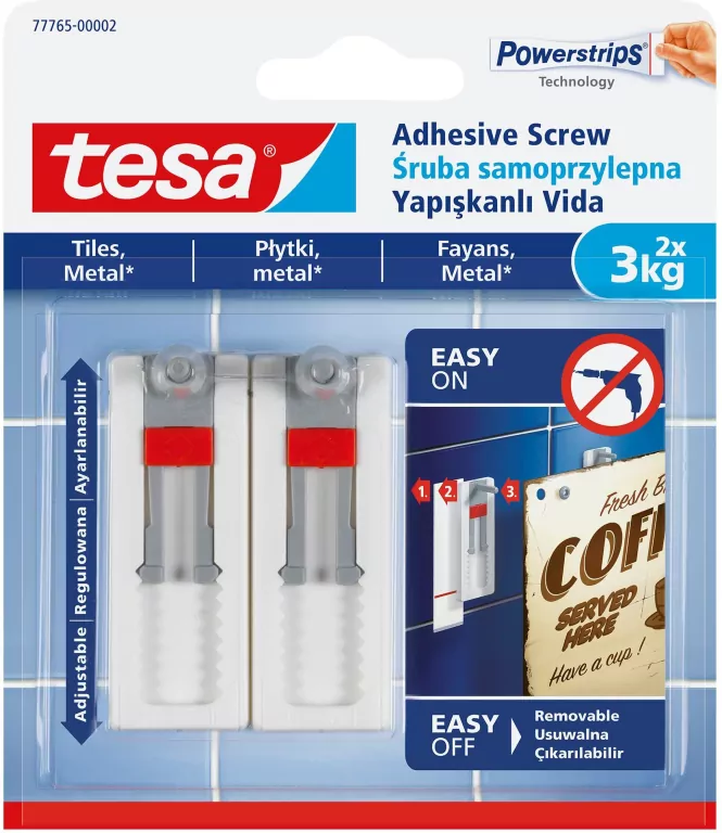 Regulowana śruba samoprzylepna do płytek Tesa biała 3kg - tantis.pl
