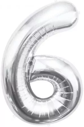 Balon foliowy. Cyfra 6. Srebrna 85cm - tantis.pl