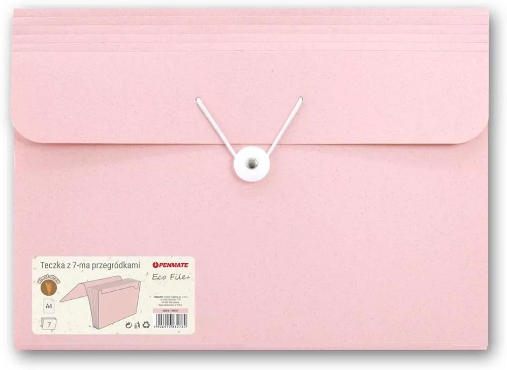 Teczka z 7-ma pzegródkami A4 różowa PENMATE - tantis.pl